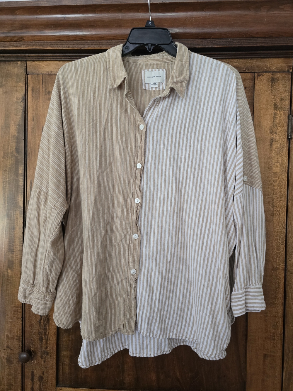 O AE Outfitters Two-Tone Linen Blend Button Up Oversized Medium
